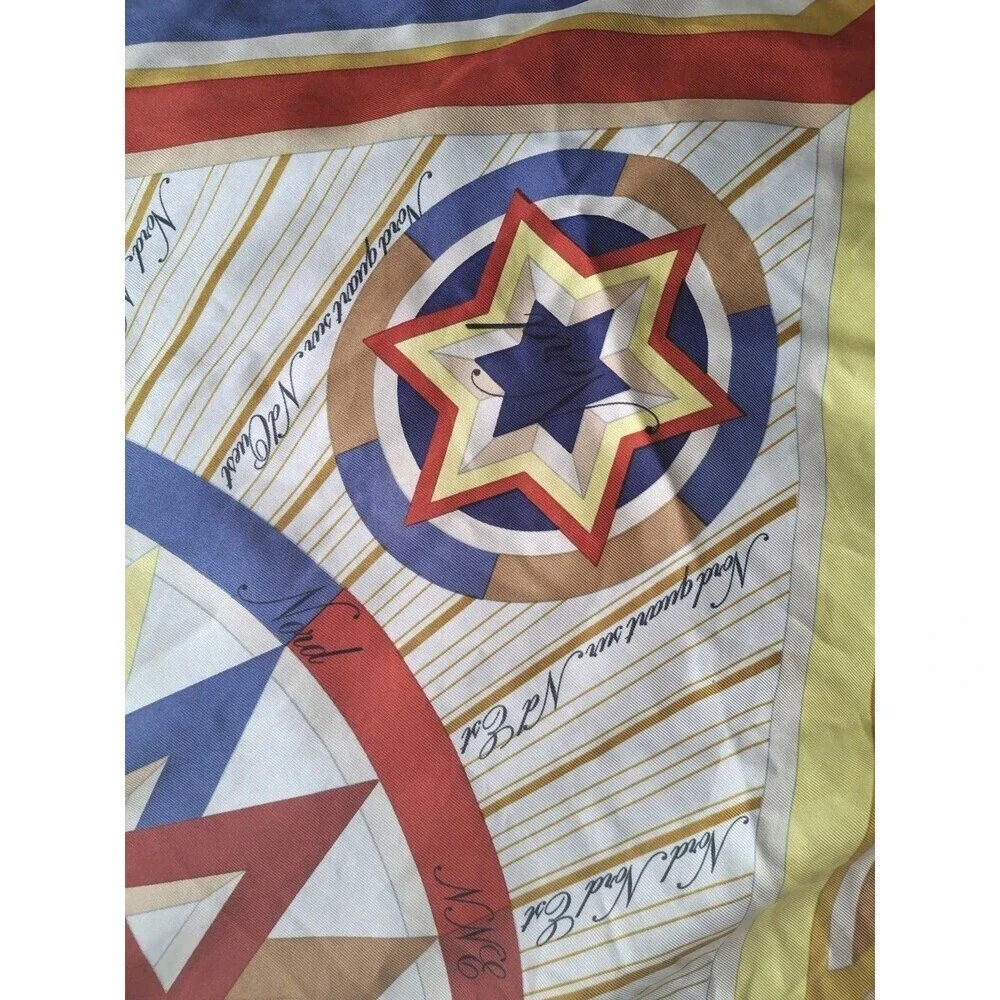 Hermes La Rose Des Vents Compass Scarf Silk 34” X 34” Designer